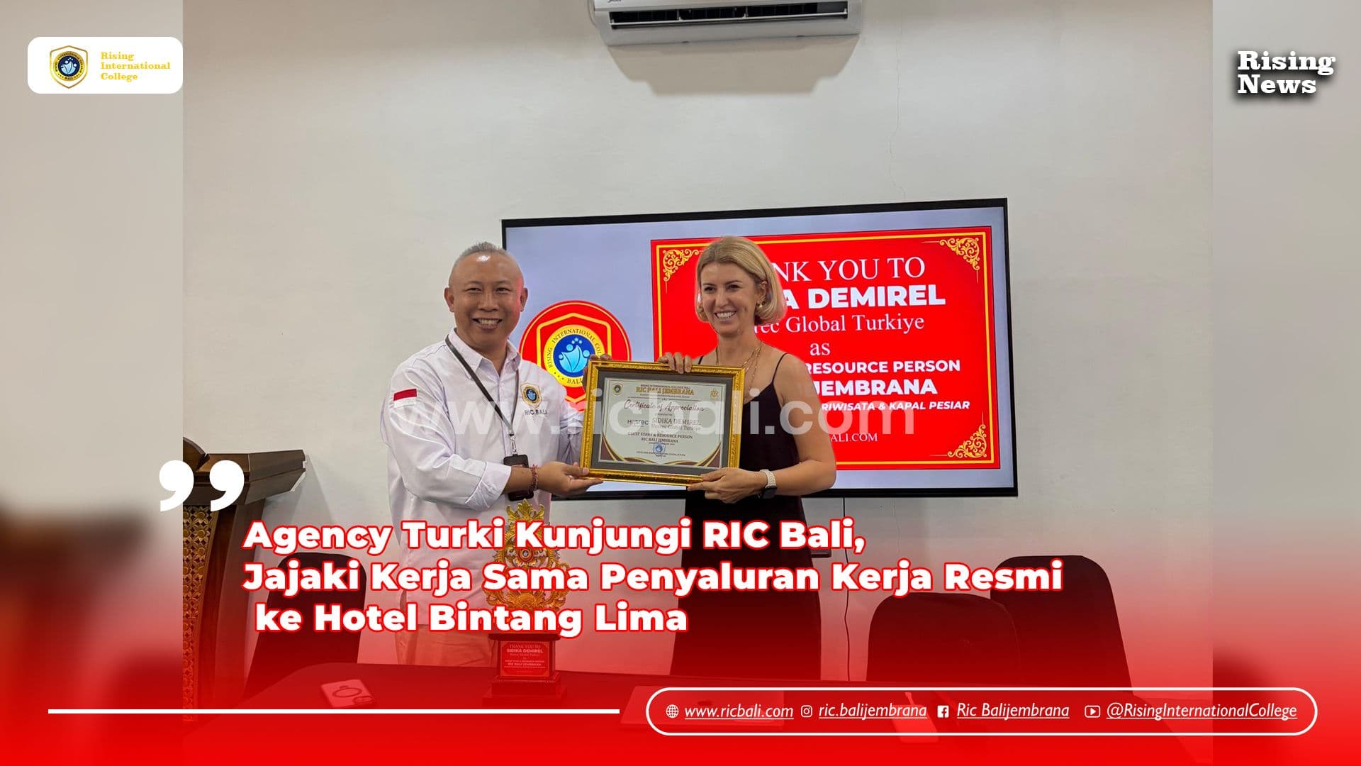 Agency Turki Kunjungi RIC Bali, Jajaki Kerja Sama Penyaluran Kerja Resmi ke Hotel Bintang Lima